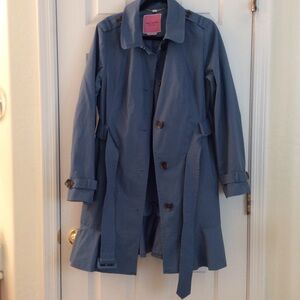 NWOT Kate Spade Ruffle Hem Trench Coat in Copen Blue Size Medium
